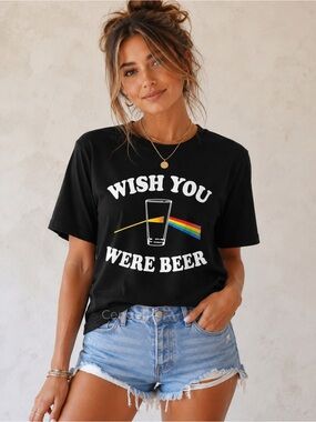 Wish You Were Beer Graphic Tee Black XL NWOT